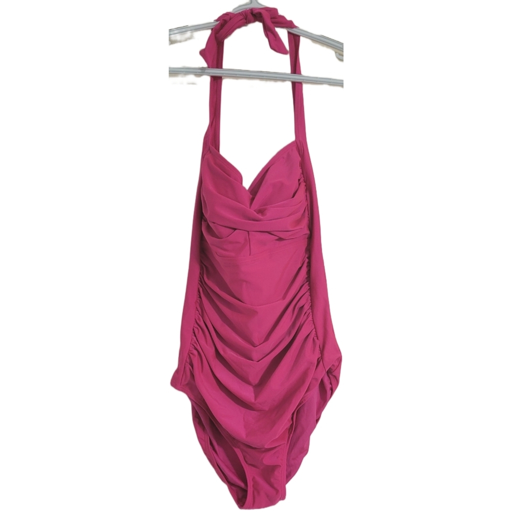 Smismivo Women's Swimsuit Large Pink One Piece Ruched Halter